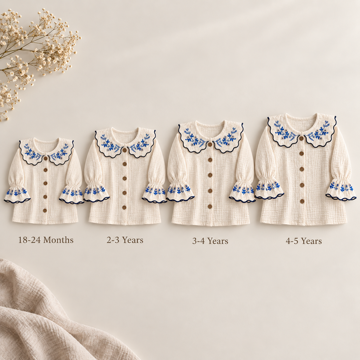 Embroidered Peter Pan collar muslin top in ivory, additional view