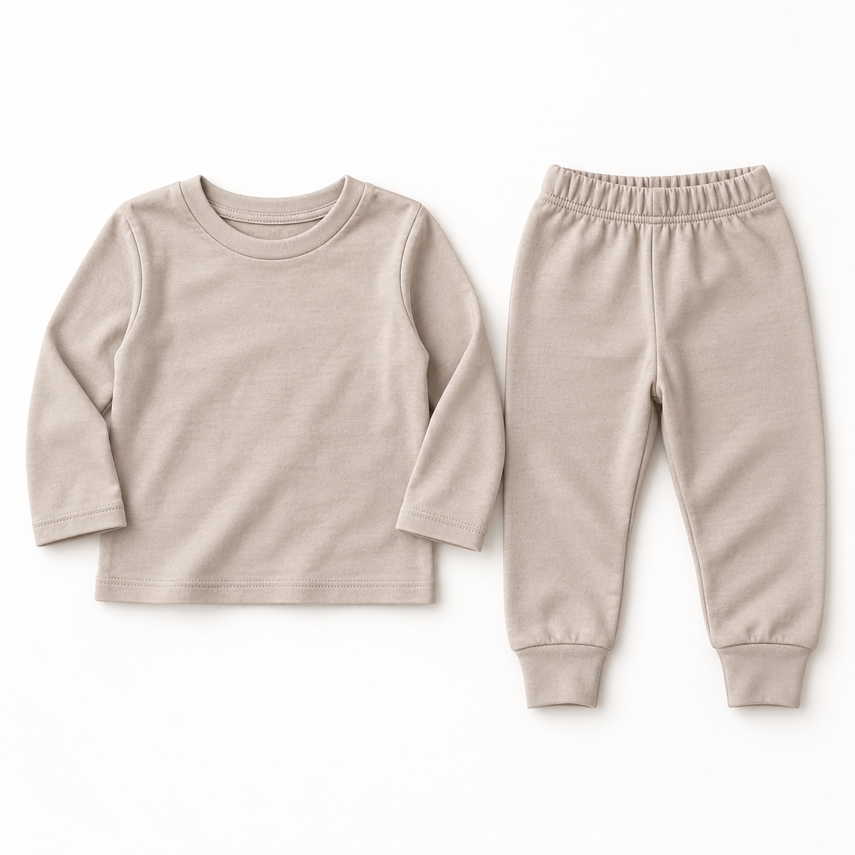 Sweatshirt and jogger set in natural, flat lay