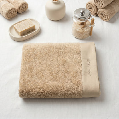 Organic cotton terry bath towel in beige made from 100% organic cotton