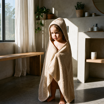 Beige baby towel with soft hood