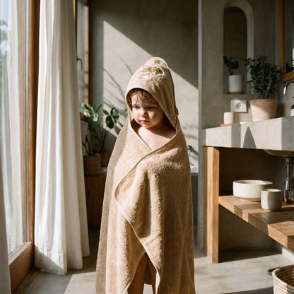 Organic cotton hooded baby towel in beige