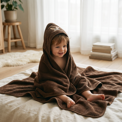 Dark brown baby towel with soft hood