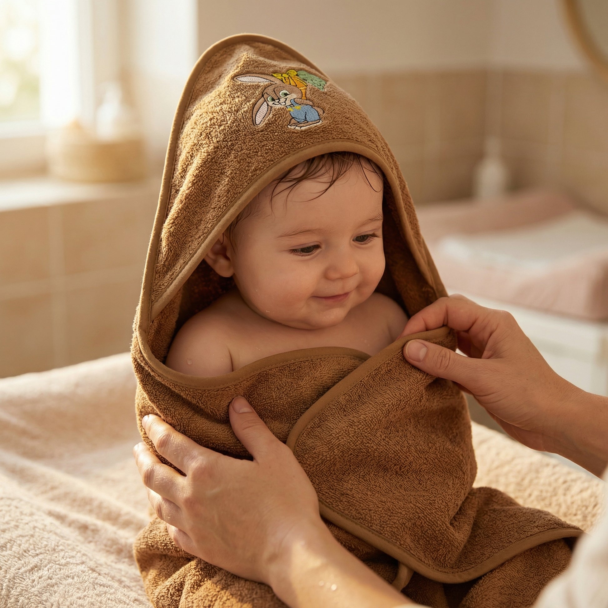 Close-up of cinnamon organic cotton towel